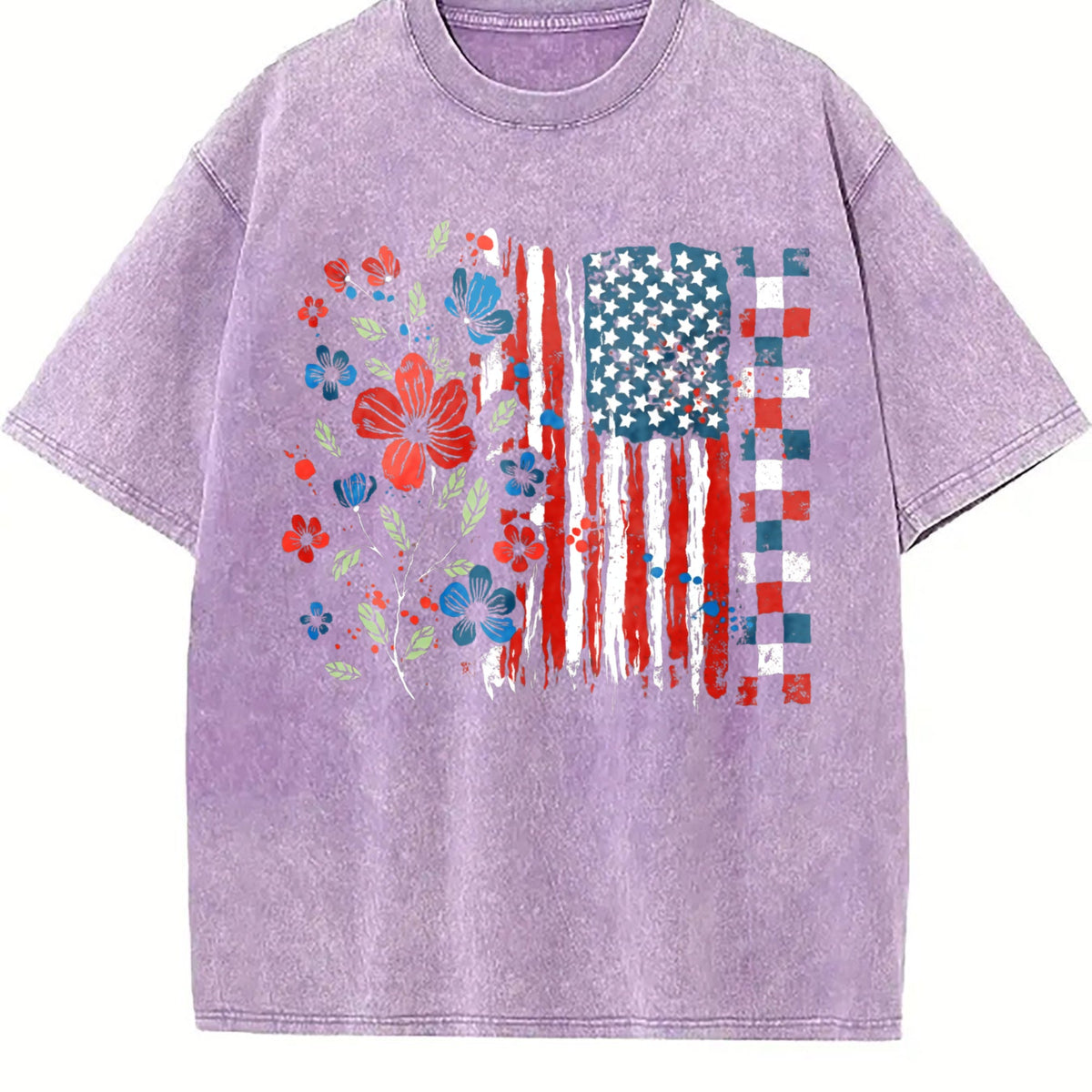 Floral American Flag Vintage Washed T-Shirt product image 6