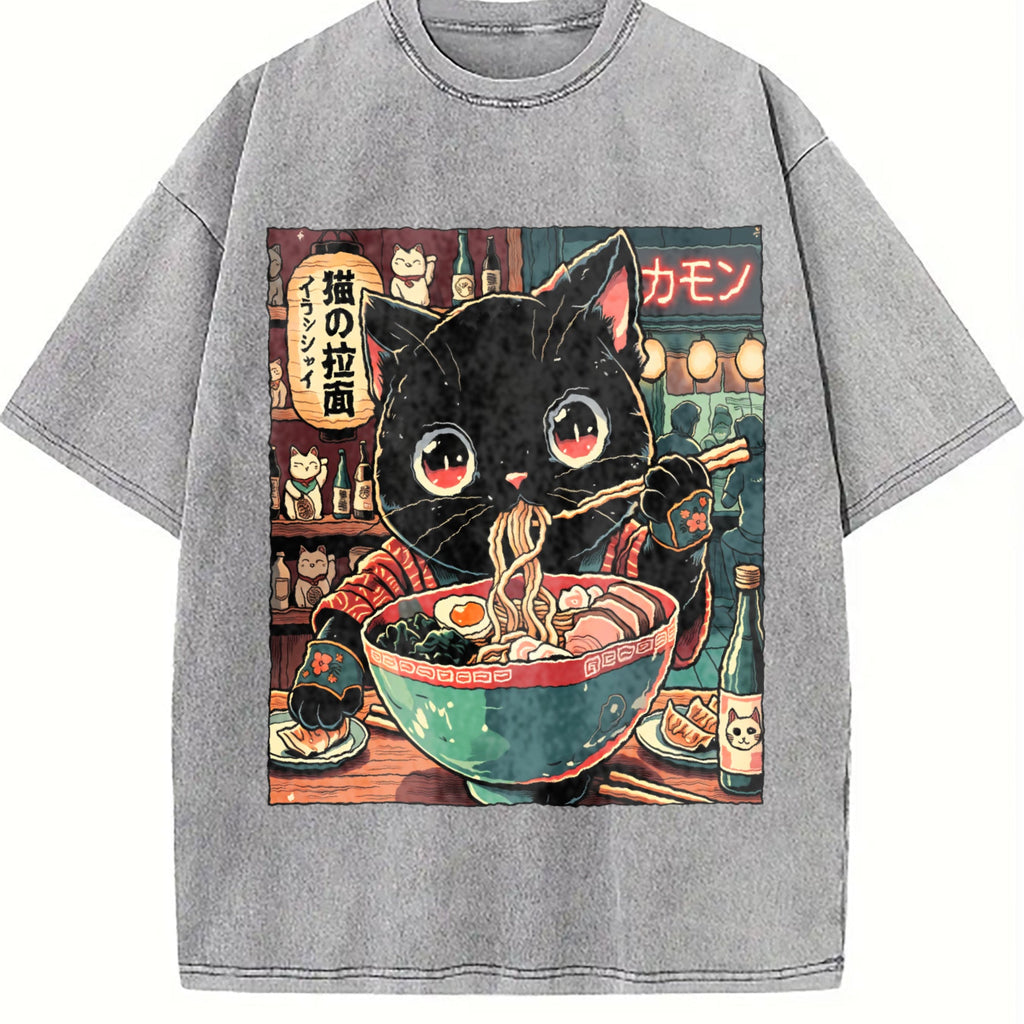 Explorer And Grunge Vibe: Neko Ramen Cat Eating Noodles product image 5