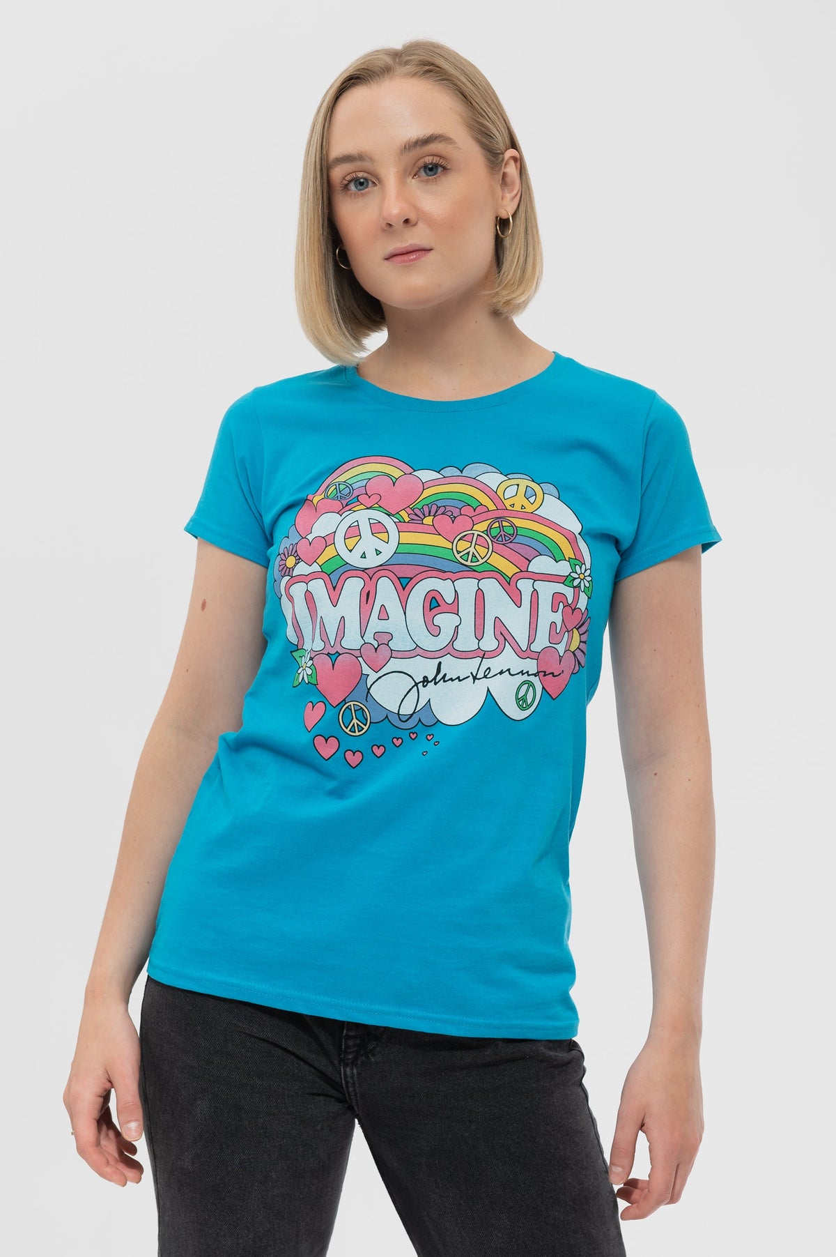 John Lennon Rainbows Love And Peace Skinny T Shirt product image 1