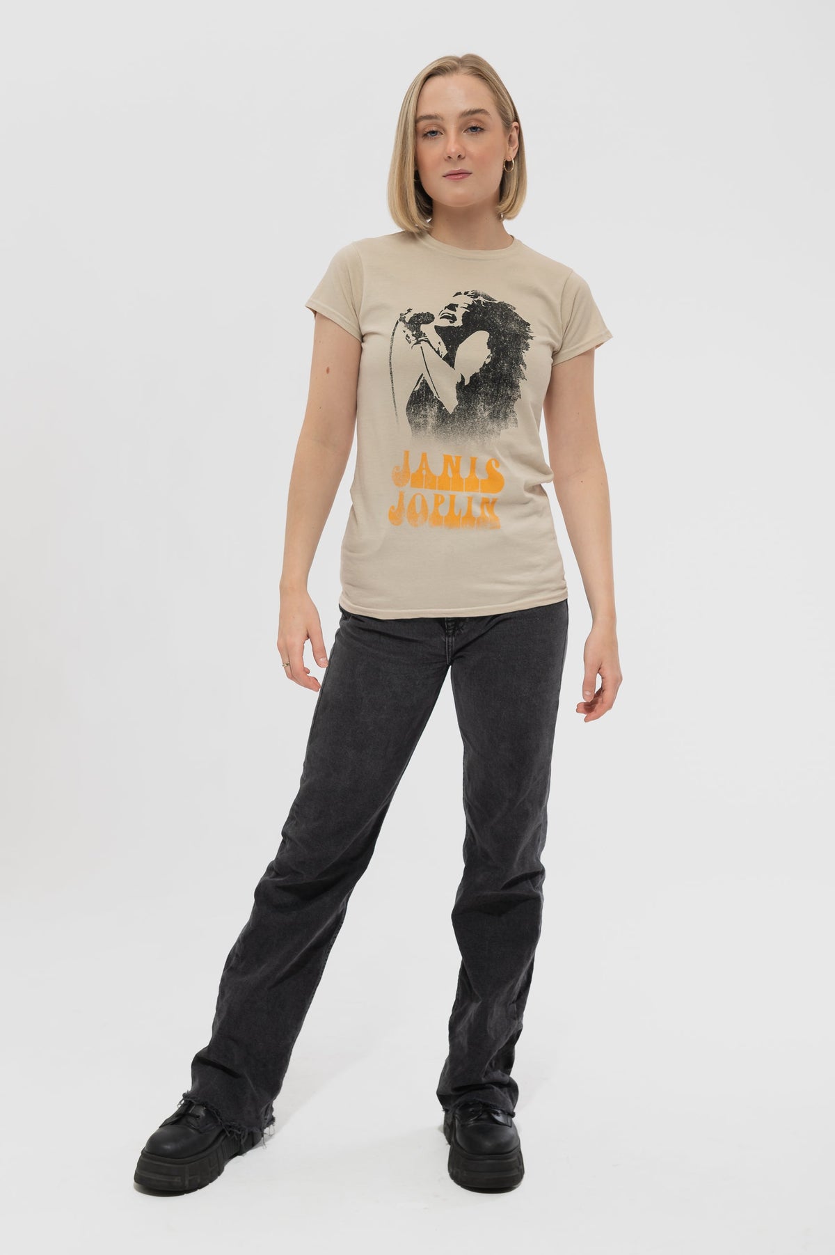 Janis Joplin Working The Mic Skinny T Shirt product image 2