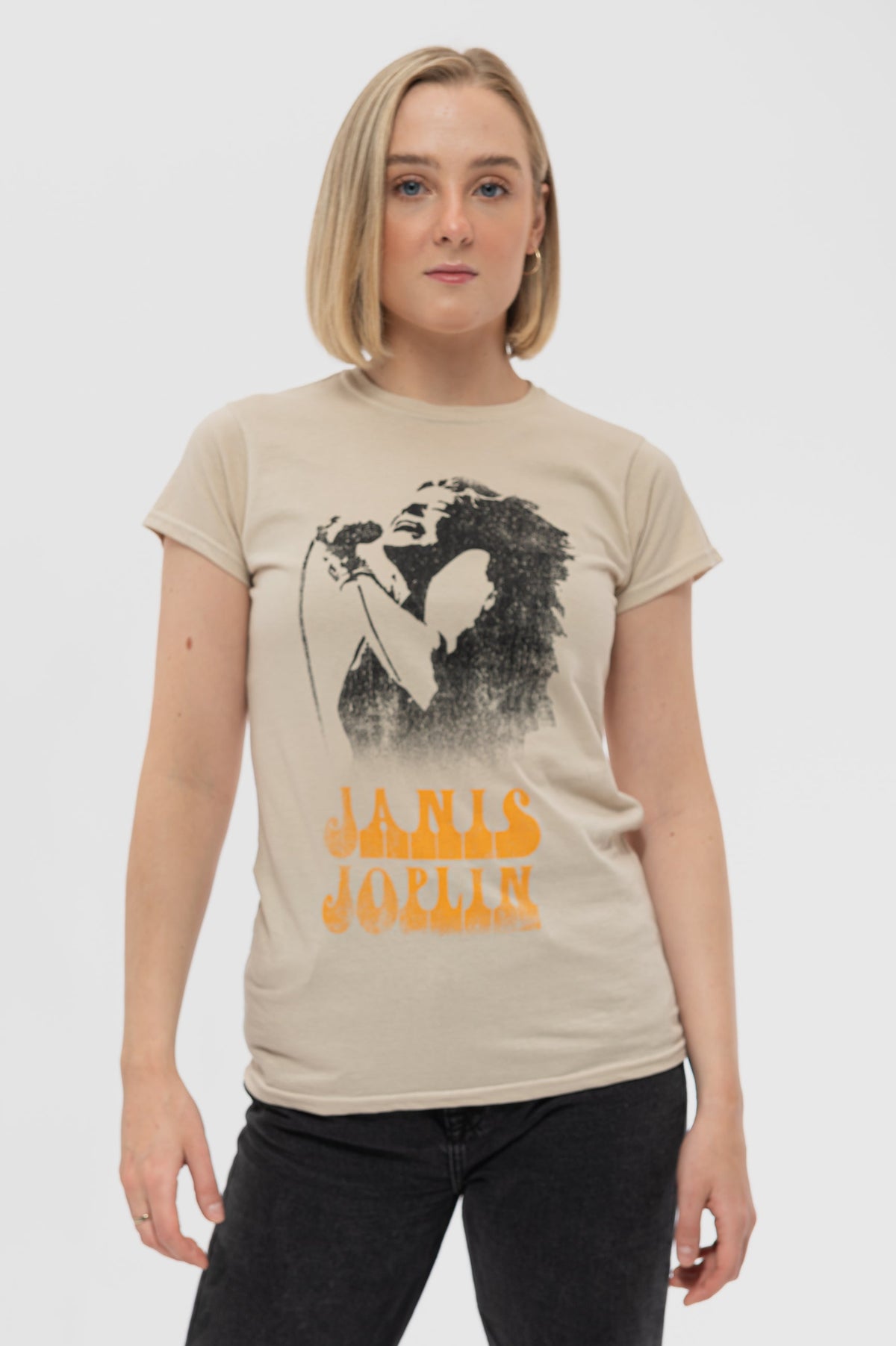 Janis Joplin Working The Mic Skinny T Shirt product image 1