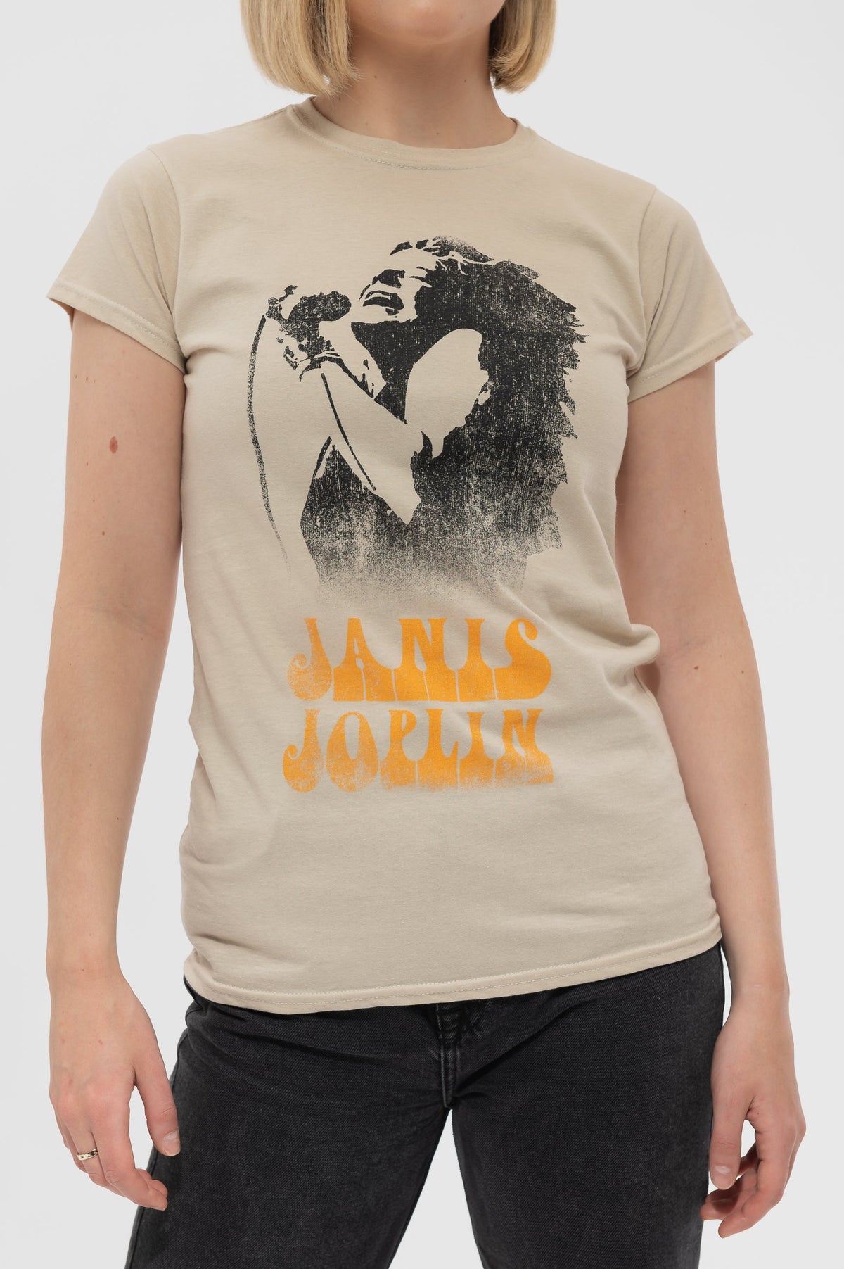 Janis Joplin Working The Mic Skinny T Shirt product image 3