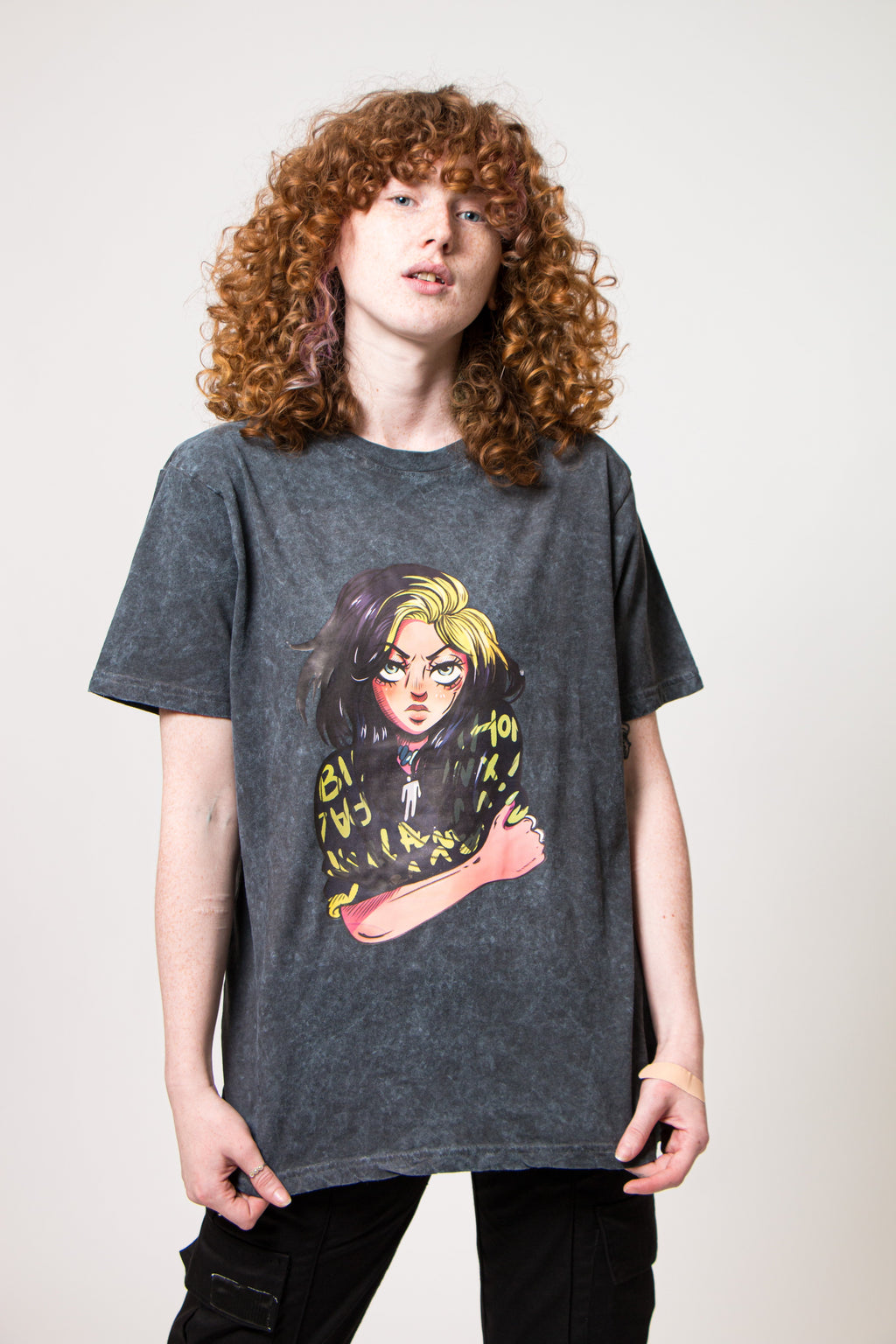Billie Eilish Anime Dip Dye Mineral Wash T Shirt product image 1