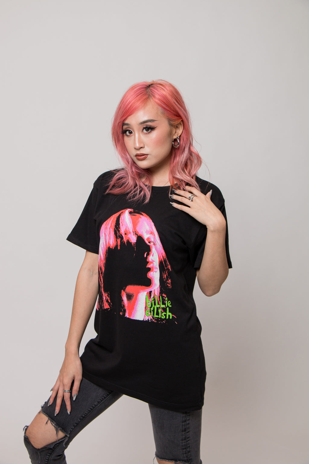 Billie Eilish Neon Shadow Pink T Shirt product image 2