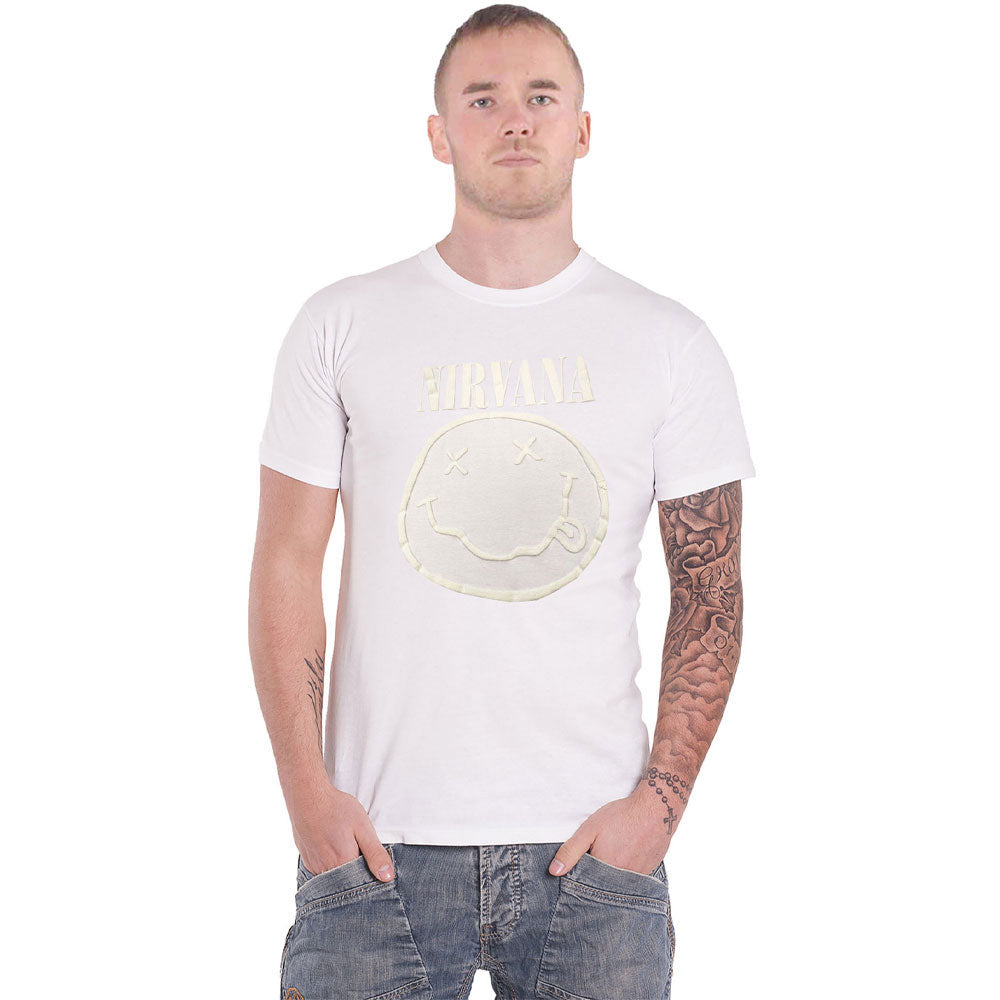 Nirvana Hi-Build White Grunge Smile T Shirt product image 1