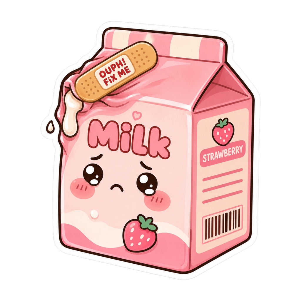 Ouph Fix Me - Cute Leaking Strawberry Milk Carton Kawaii product image 3