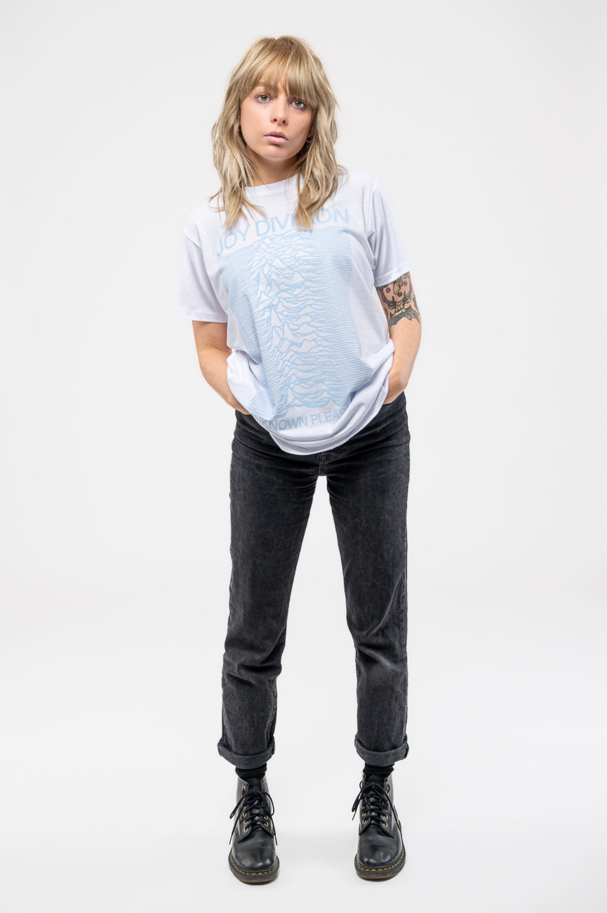 Joy Division Unknown Pleasures Blue on White T Shirt product image 2