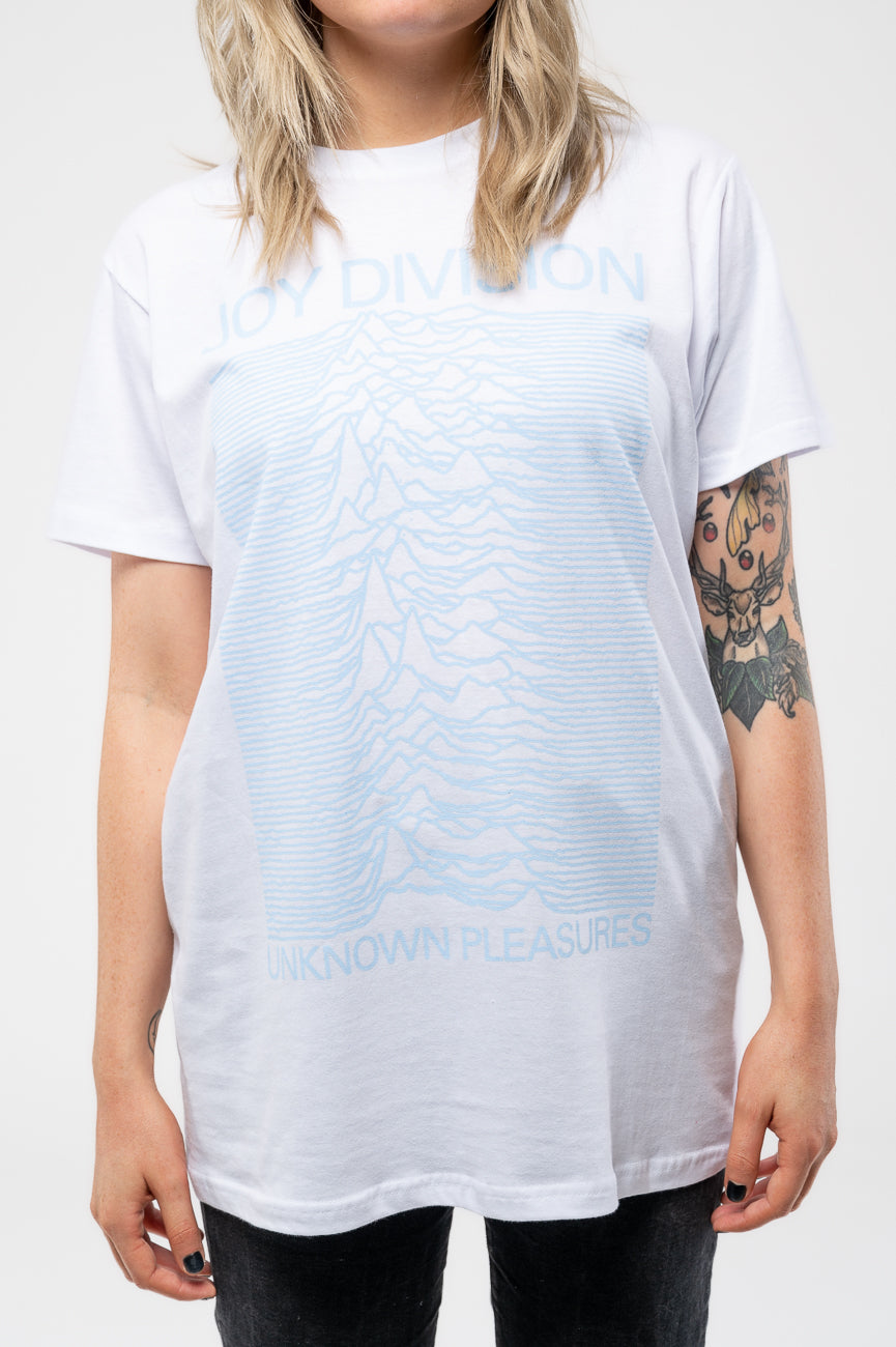 Joy Division Unknown Pleasures Blue on White T Shirt product image 3