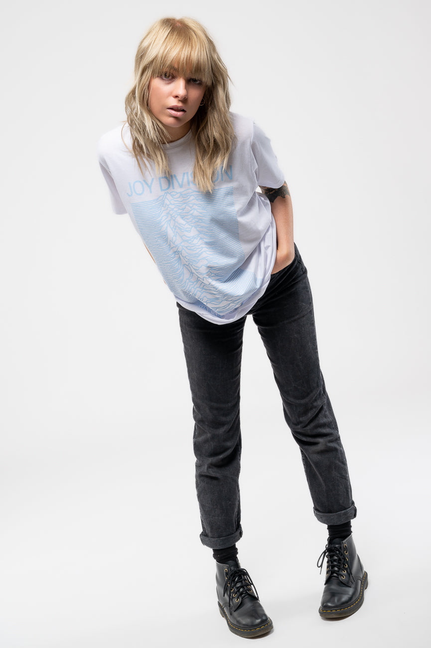 Joy Division Unknown Pleasures Blue on White T Shirt product image 5