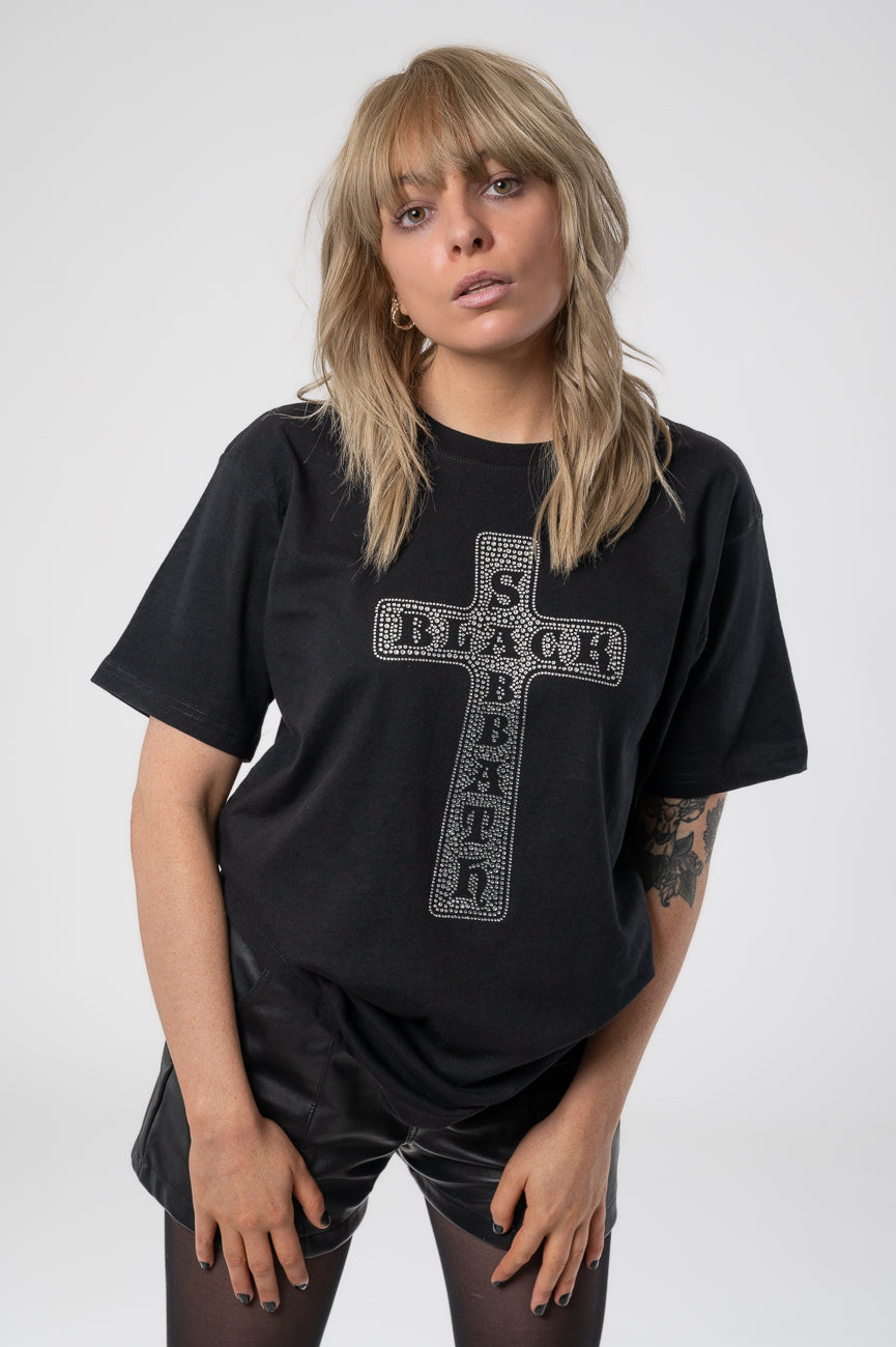 Black Sabbath Diamante Cross T Shirt product image 1