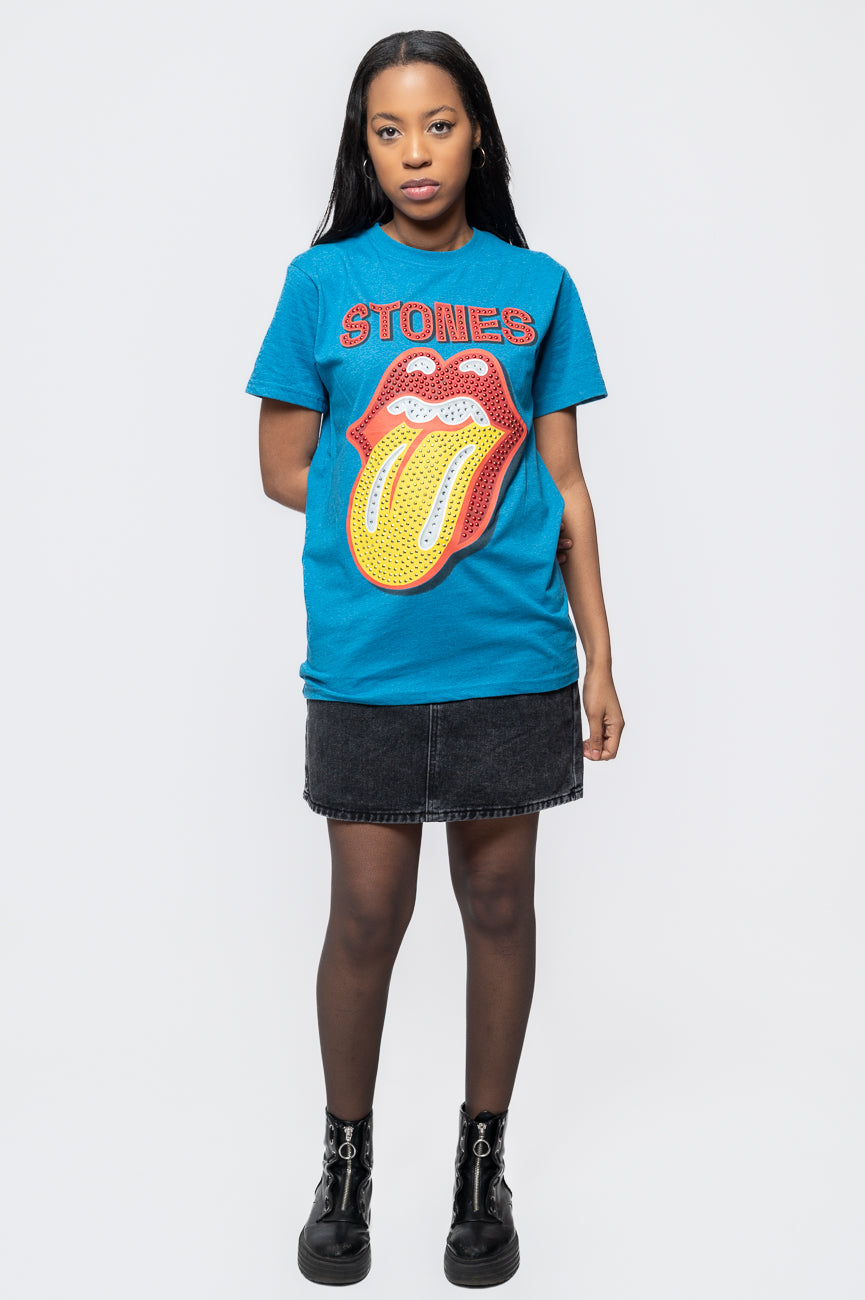 The Rolling Stones Diamante Tongue Teal T Shirt product image 2