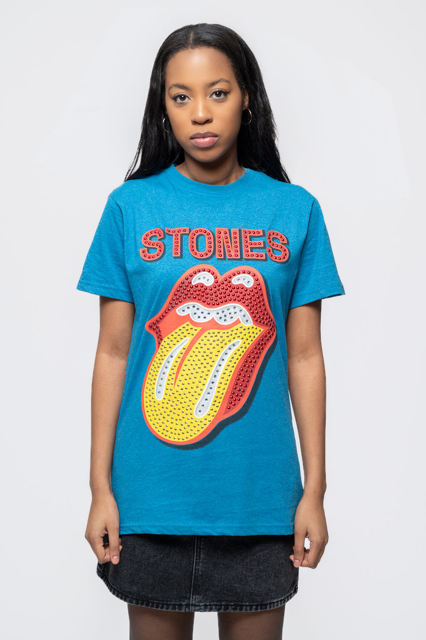 The Rolling Stones Diamante Tongue Teal T Shirt product image 1