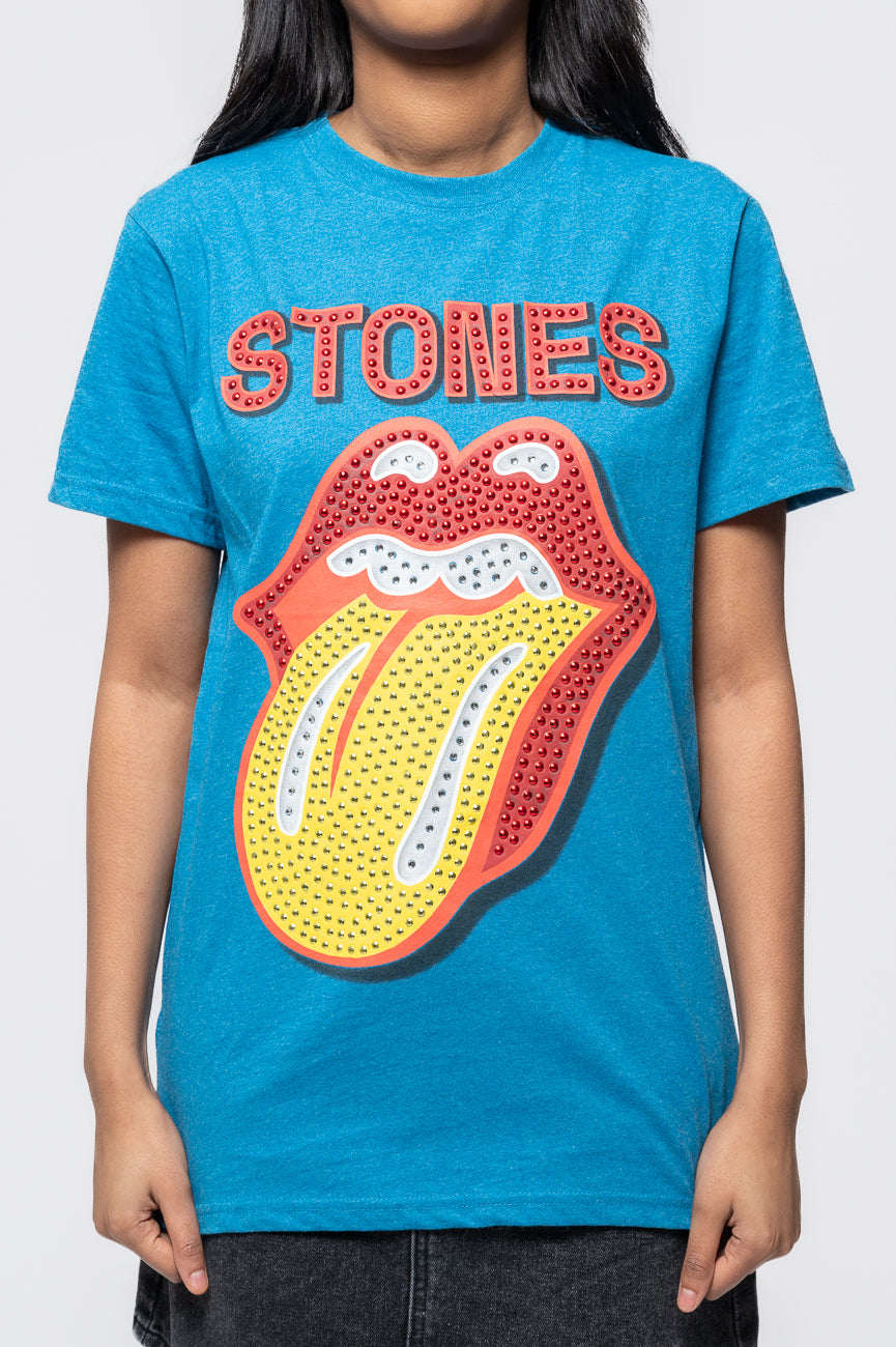 The Rolling Stones Diamante Tongue Teal T Shirt product image 3