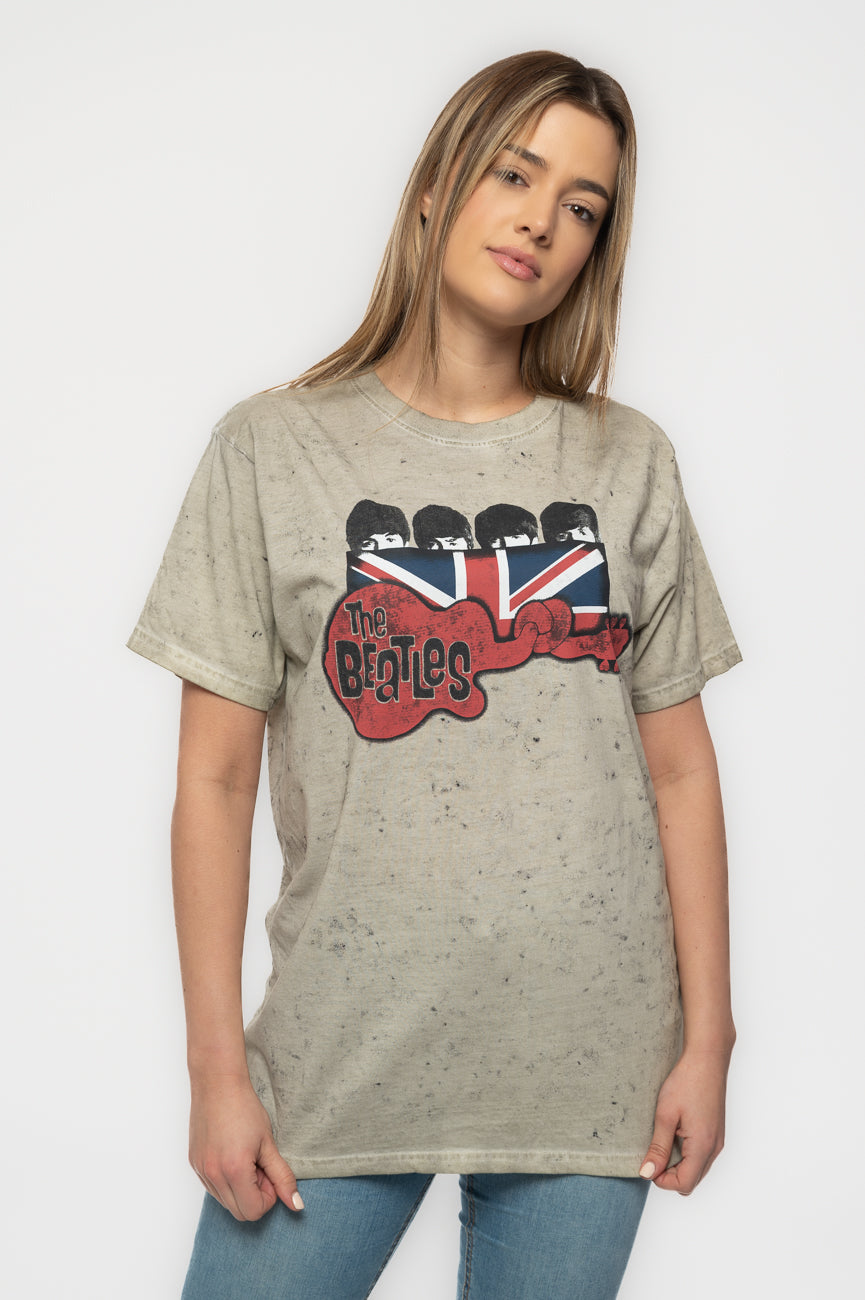 The Beatles Guitar and Flag Snow Wash T Shirt product image 1