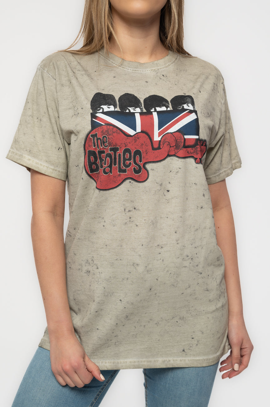 The Beatles Guitar and Flag Snow Wash T Shirt product image 3