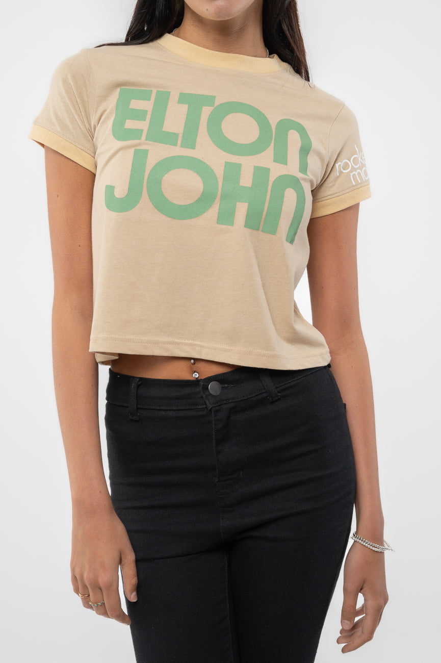 Elton John Retro Text Ringer Crop Top product image 3