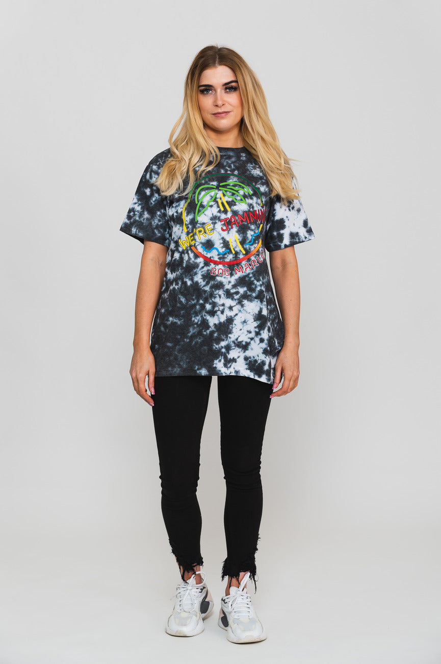 Bob Marley Were Jammin Neon Sign Dip Dye T Shirt product image 2