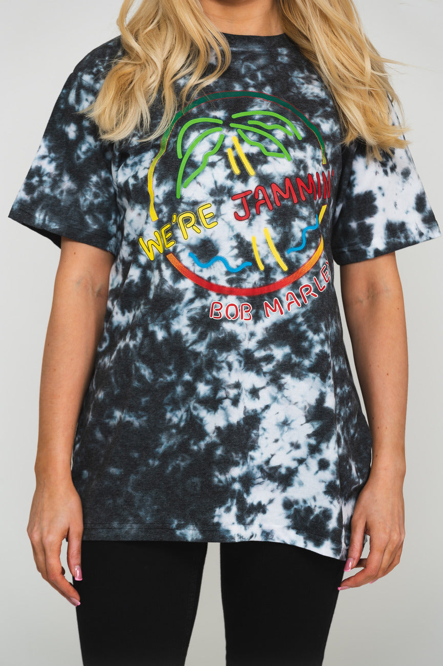 Bob Marley Were Jammin Neon Sign Dip Dye T Shirt product image 3