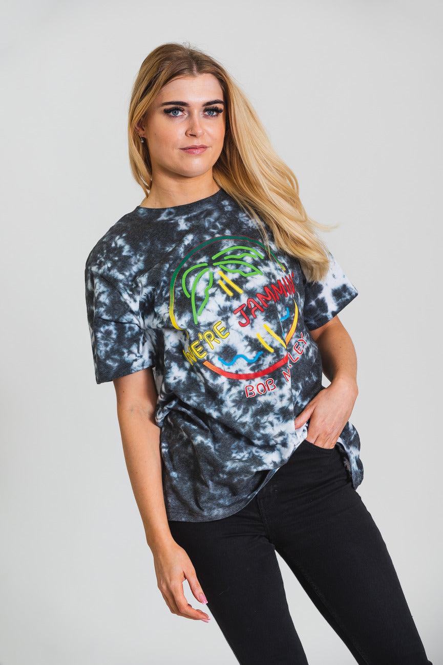 Bob Marley Were Jammin Neon Sign Dip Dye T Shirt product image 5