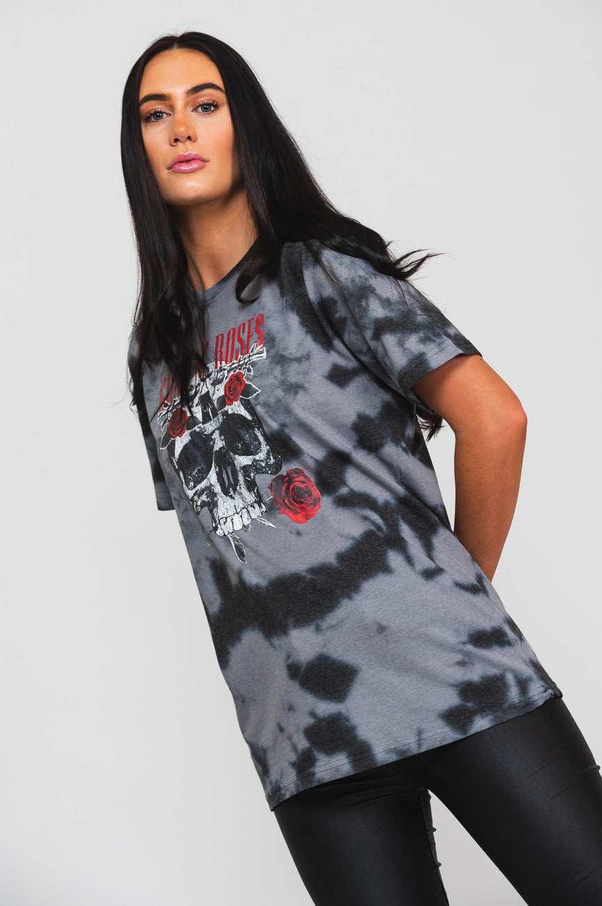 Guns N' Roses Flower Skull Dip Dye T Shirt product image 5