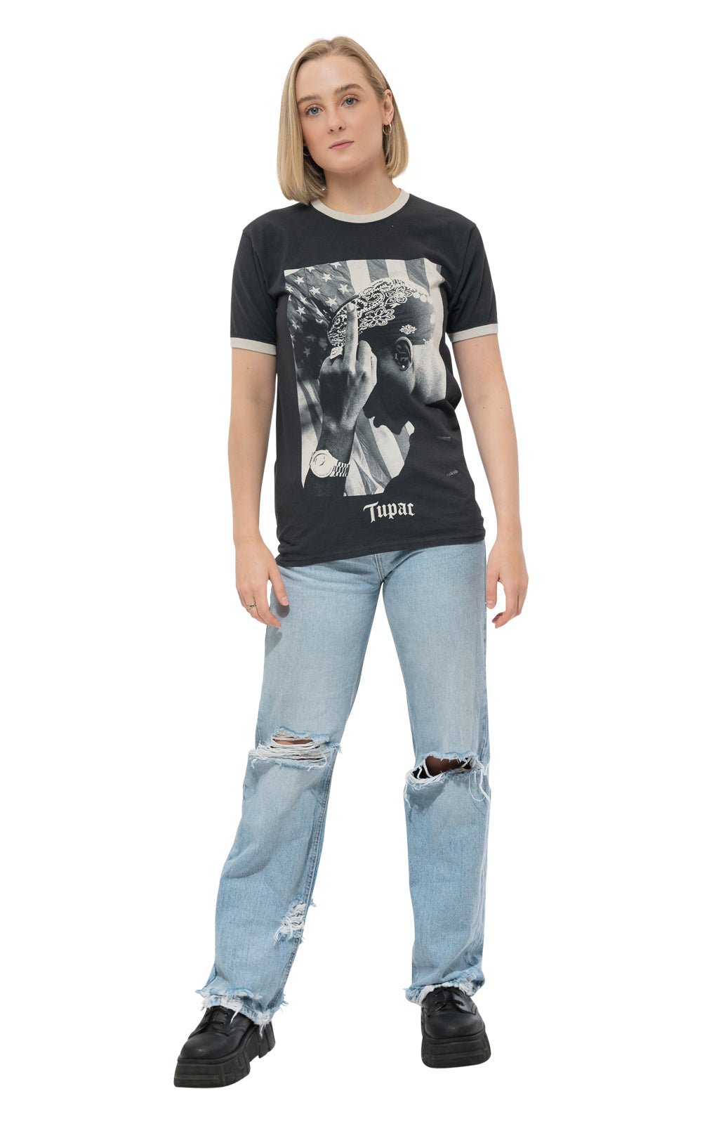 Tupac Flag Photo Ringer T Shirt product image 2