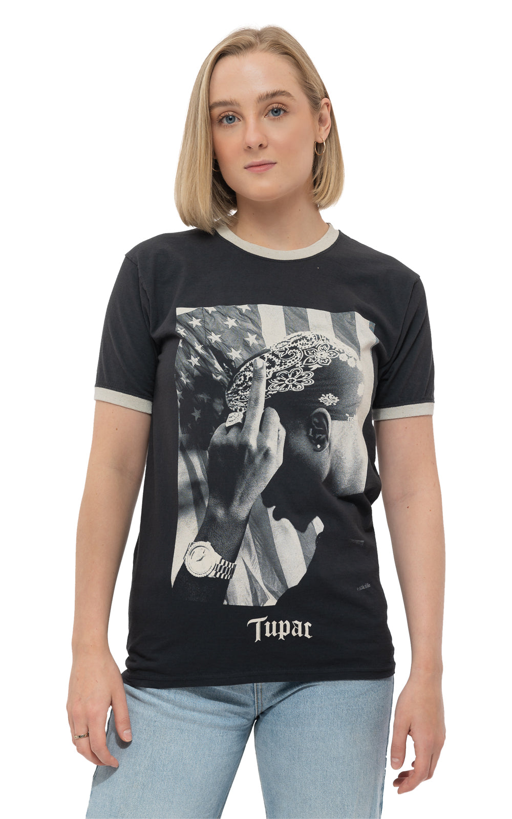 Tupac Flag Photo Ringer T Shirt product image 1