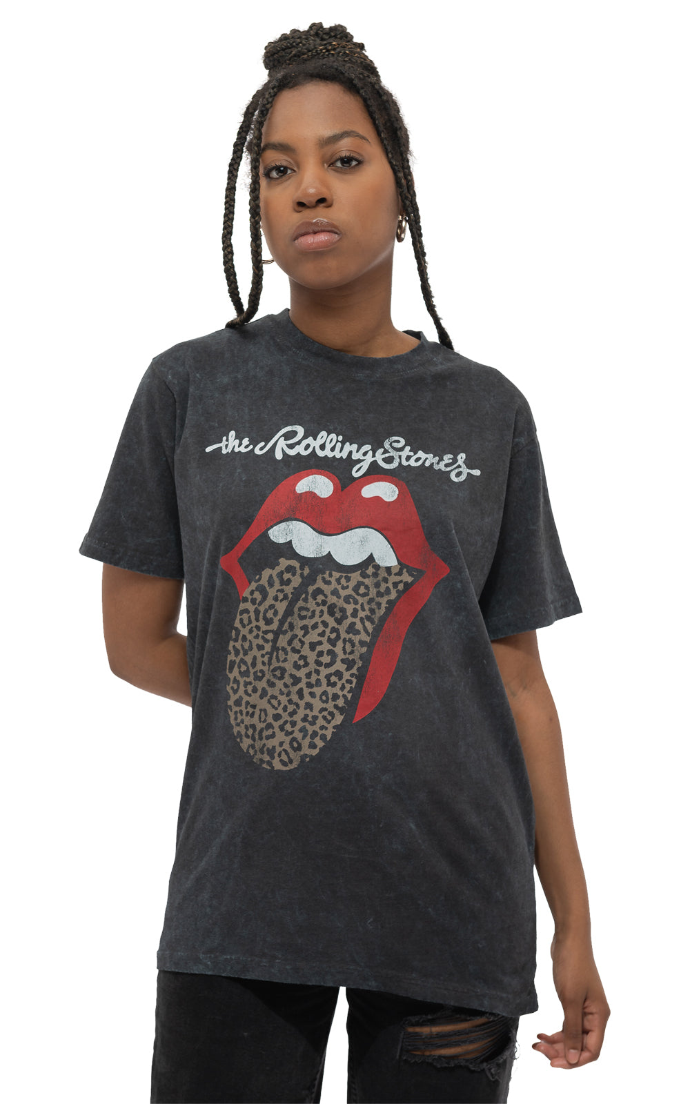 The Rolling Stones Leopard Tongue Dip Dye Acid Wash T Shirt product image 1
