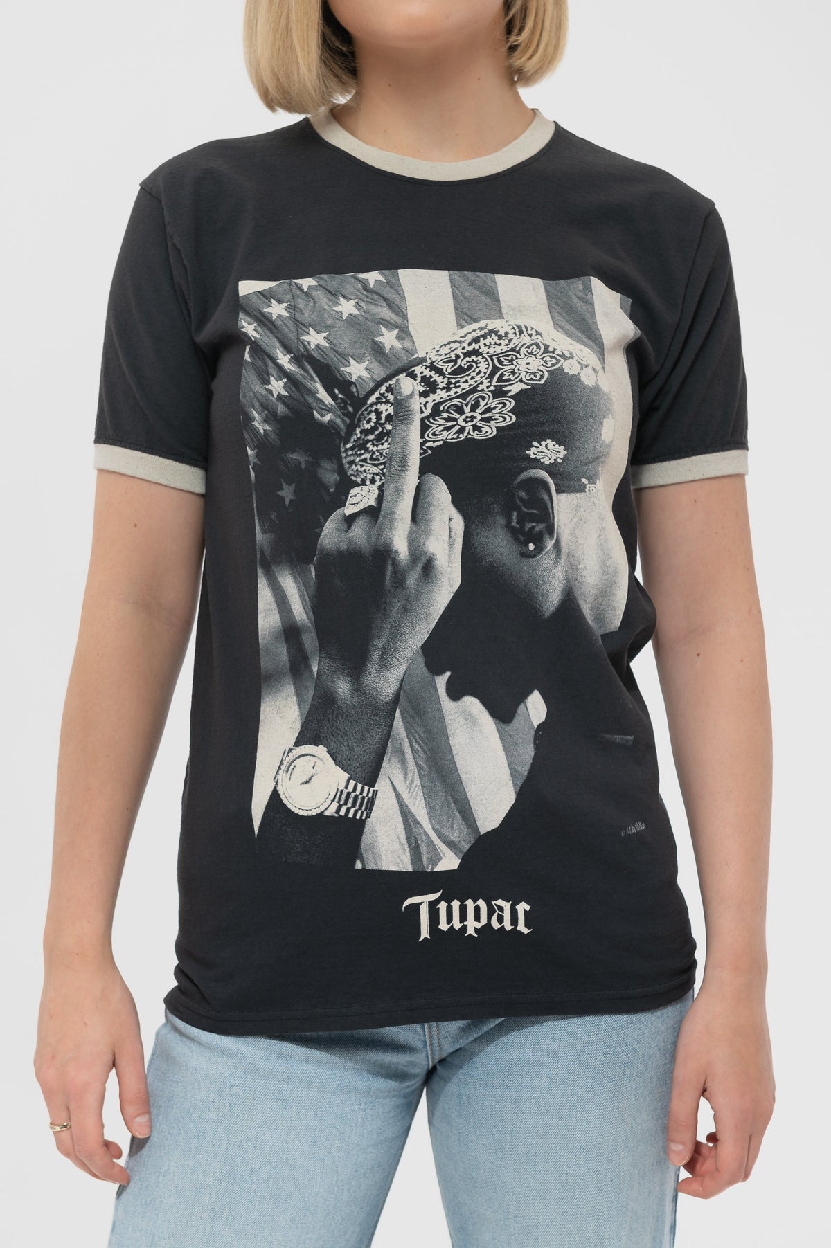 Tupac Flag Photo Ringer T Shirt product image 3