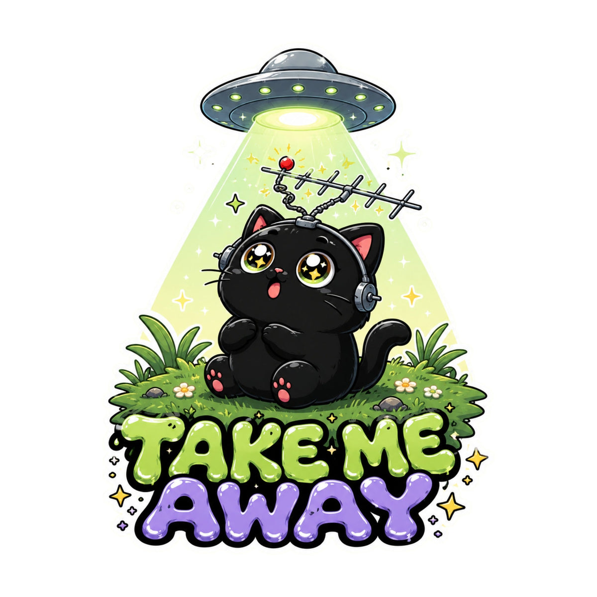 Take Me Away - Cute Black Cat UFO Abduction Funny Alien product image 3
