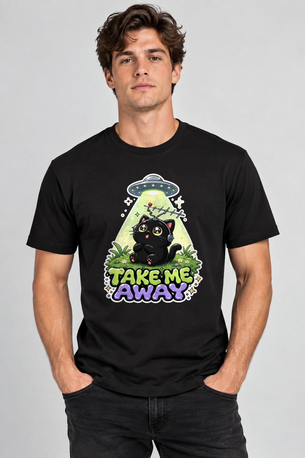 Take Me Away - Cute Black Cat UFO Abduction Funny Alien product image 2