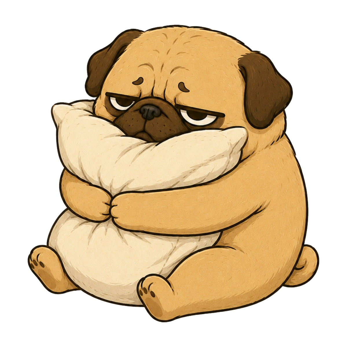 Tired Pug Hugging Pillow Funny Sleep Nap Lover Grumpy Dog Humor
