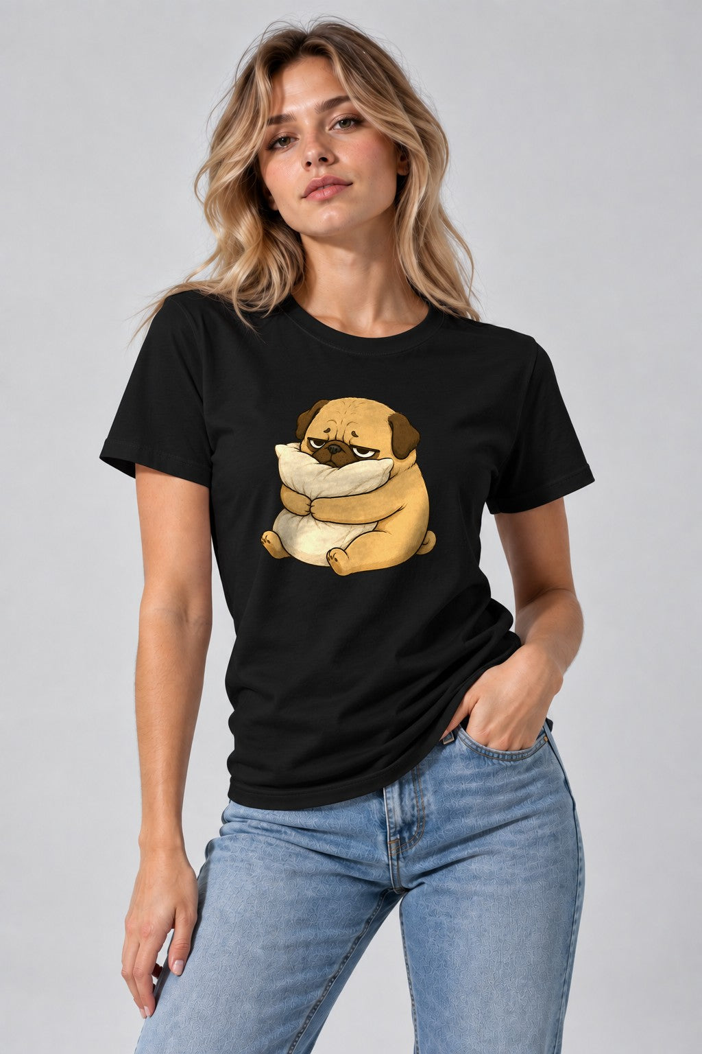 Tired Pug Hugging Pillow Funny Sleep Nap Lover Grumpy Dog Humor
