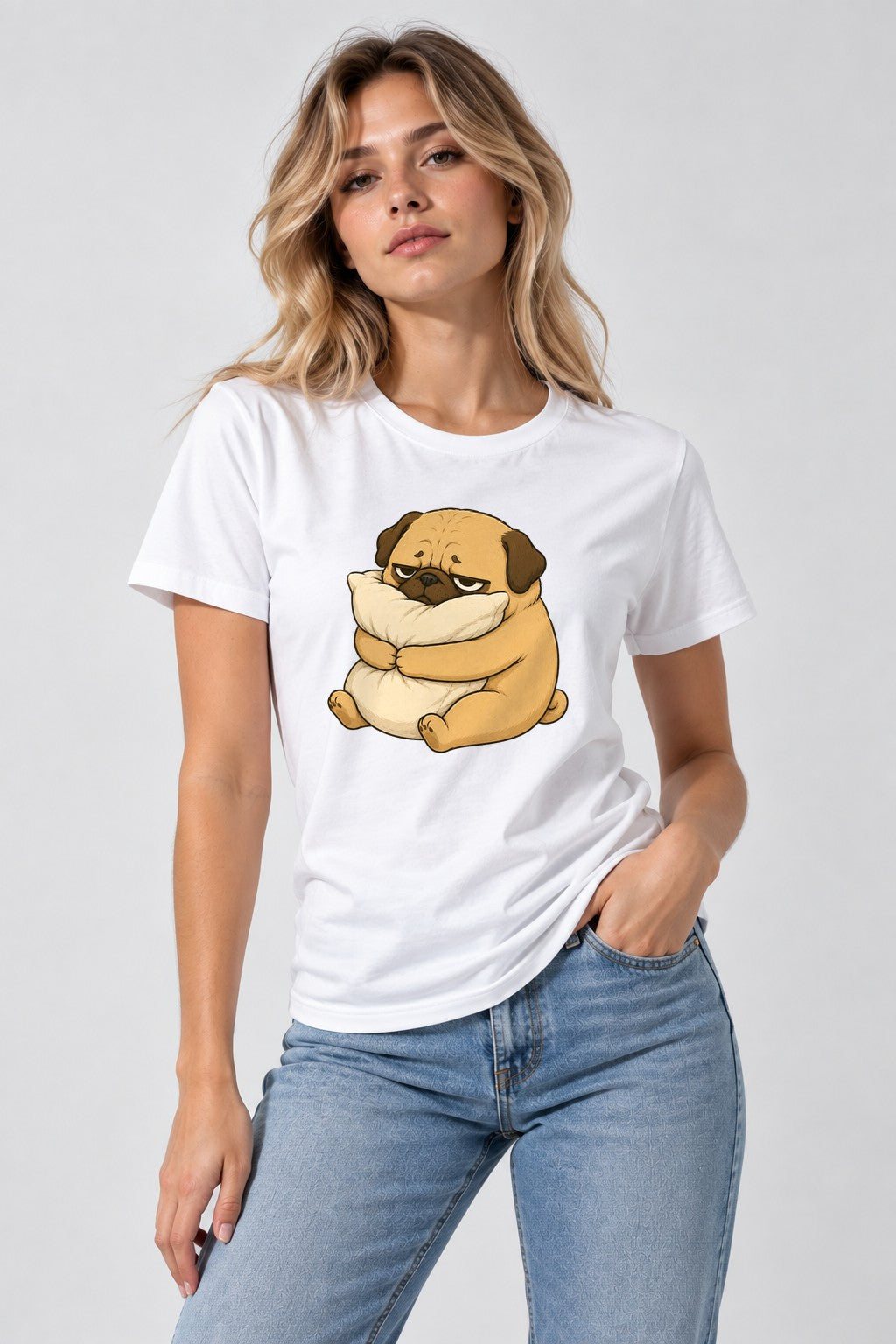 Tired Pug Hugging Pillow Funny Sleep Nap Lover Grumpy Dog Humor